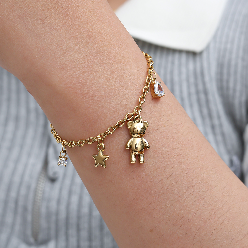 17.5cm Sweet Bear And Charms stainless steel bracelet   