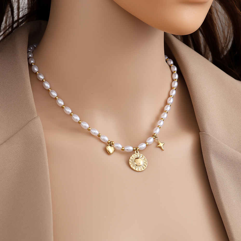 Stainless steel necklace 40cm Pearl Chain With Charms