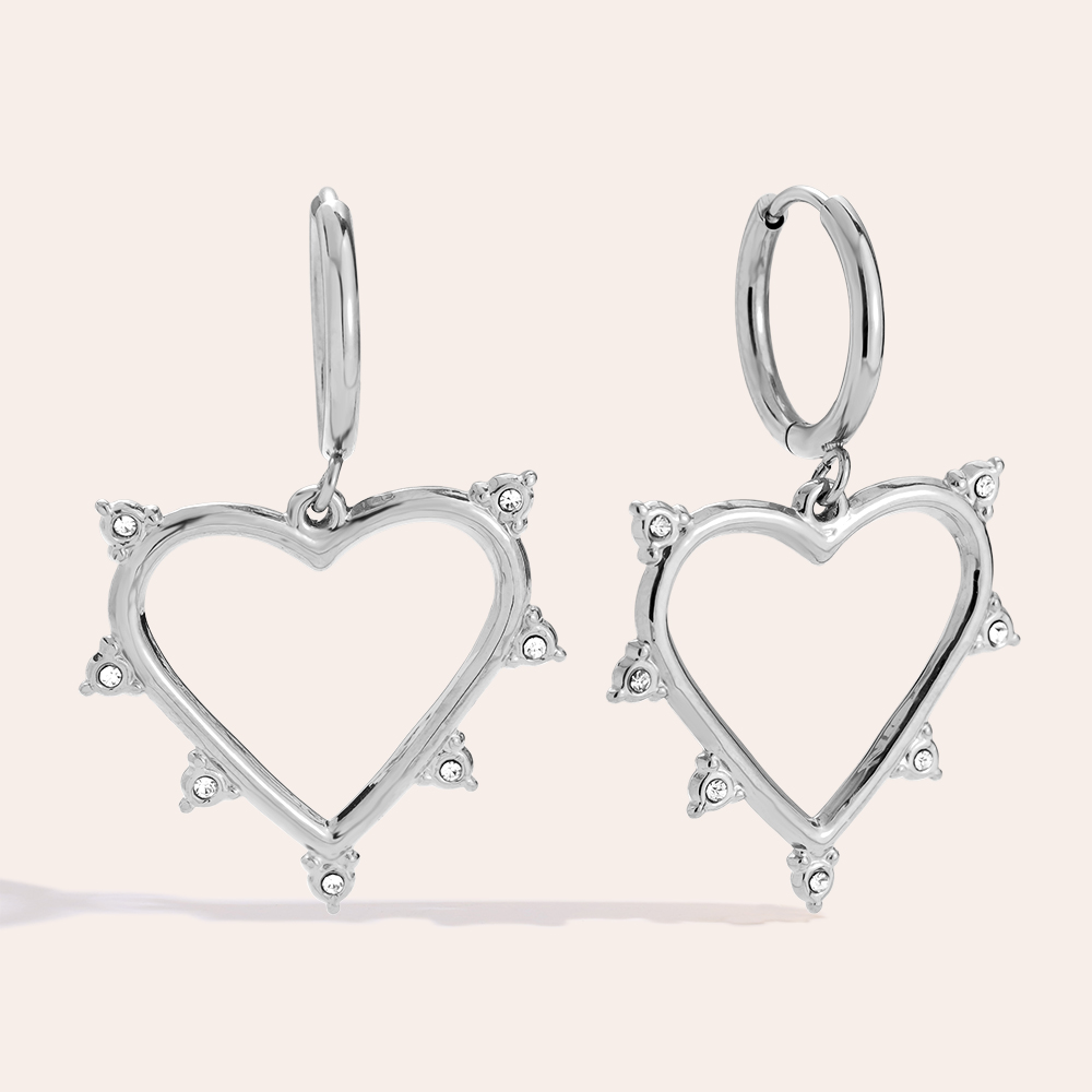 Stainless steel earrings 40mm Mini Diamond Around Heart