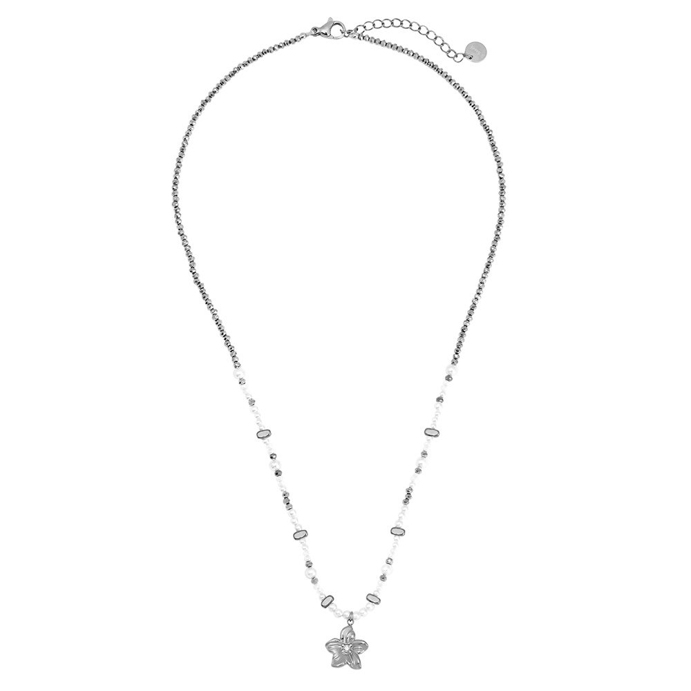 40cm Nice Flower And Pearl Stainless Steel Necklace  