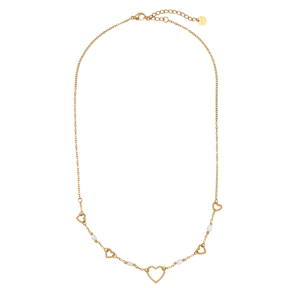 Stainless steel necklace, 42cm, with a pearl and a heart