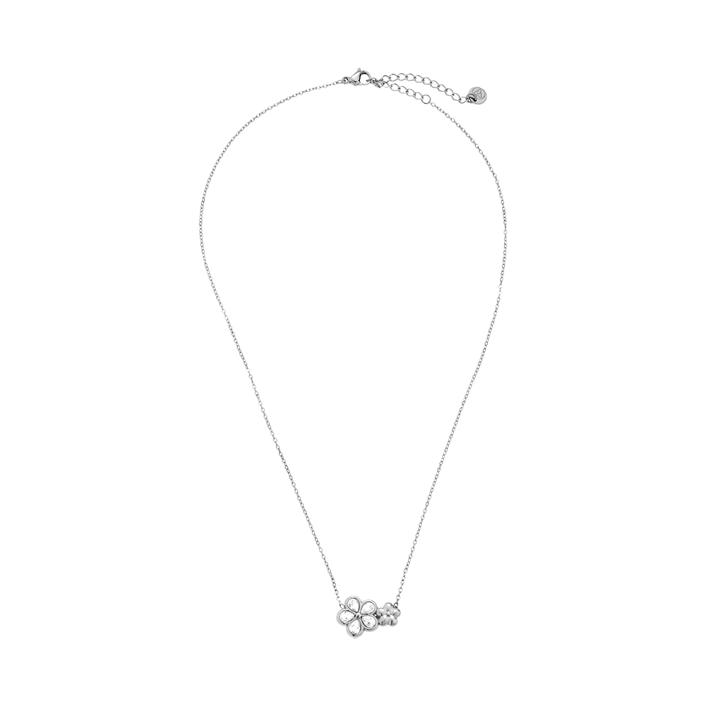 40cm double rhinestone flower stainless steel necklace
