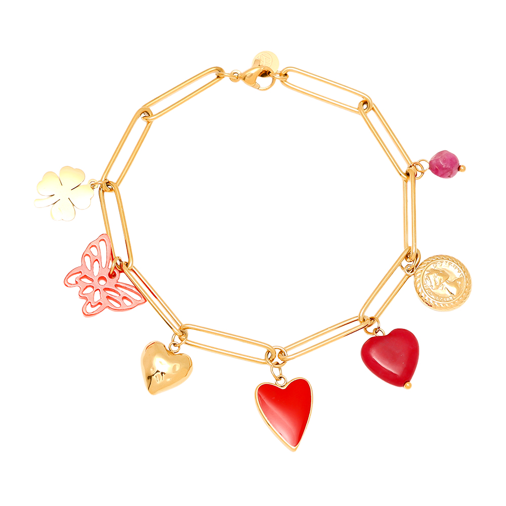 21cm Red Charms stainless steel bracelet 