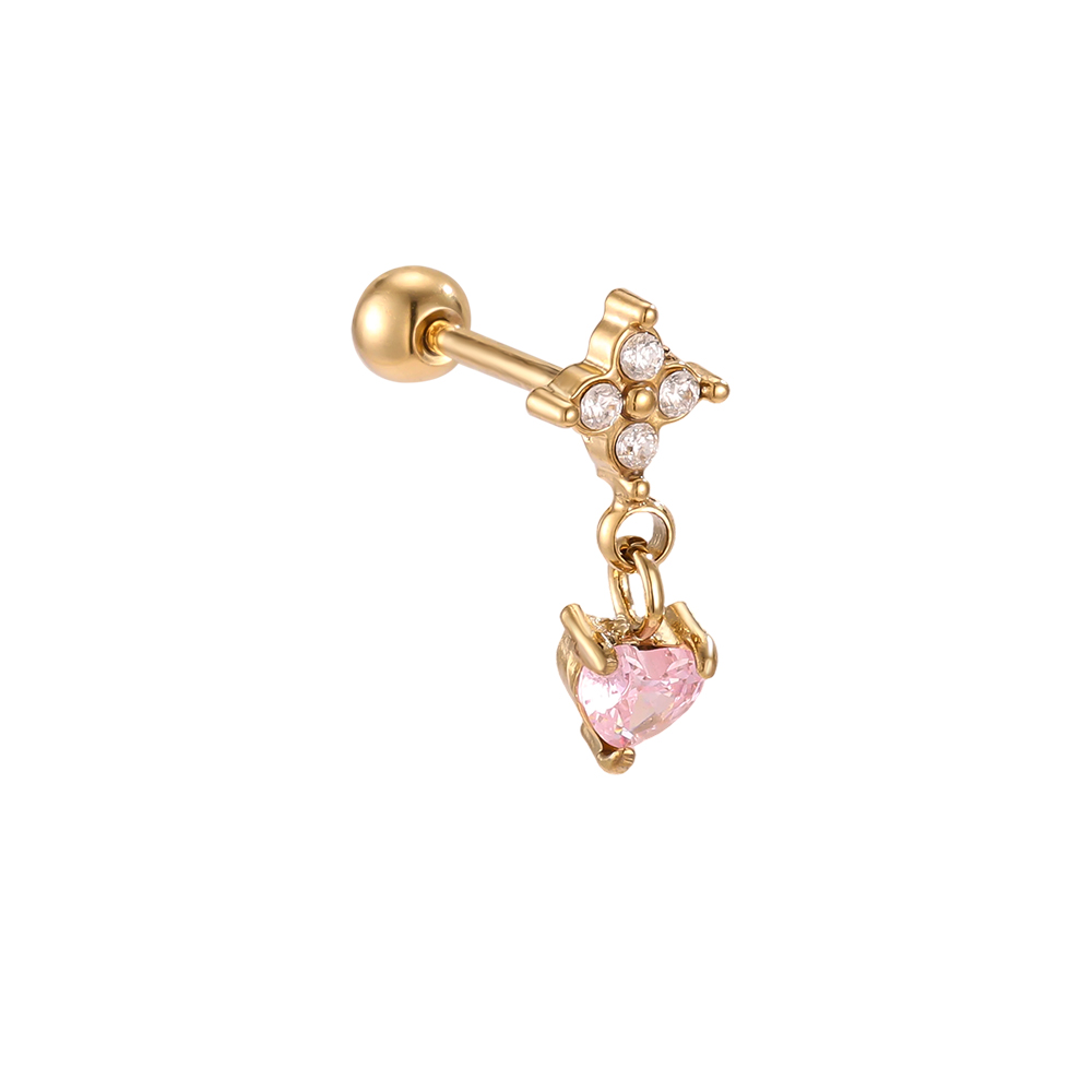 Stainless steel piercing 10mm mini zirconia flower cloverleaf heart-shaped