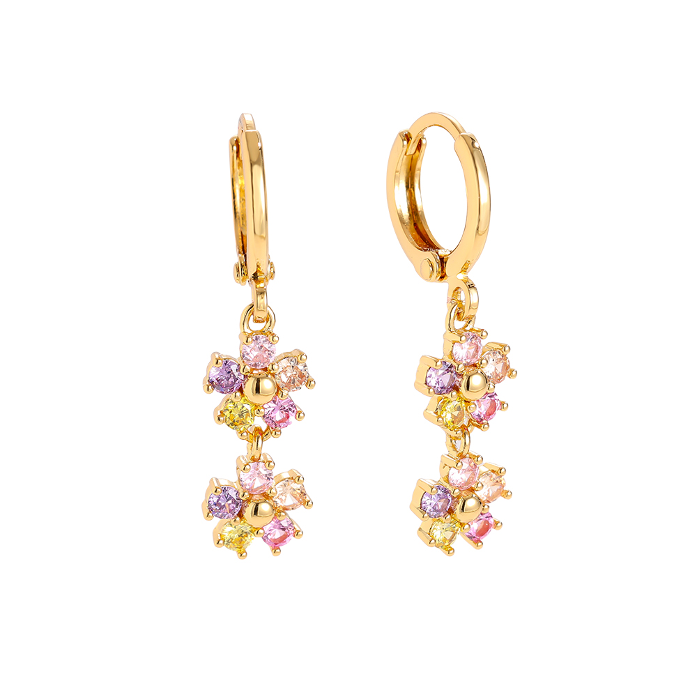 3cm Nice Colourful Diamond Flowers Gold-plated Earrings    