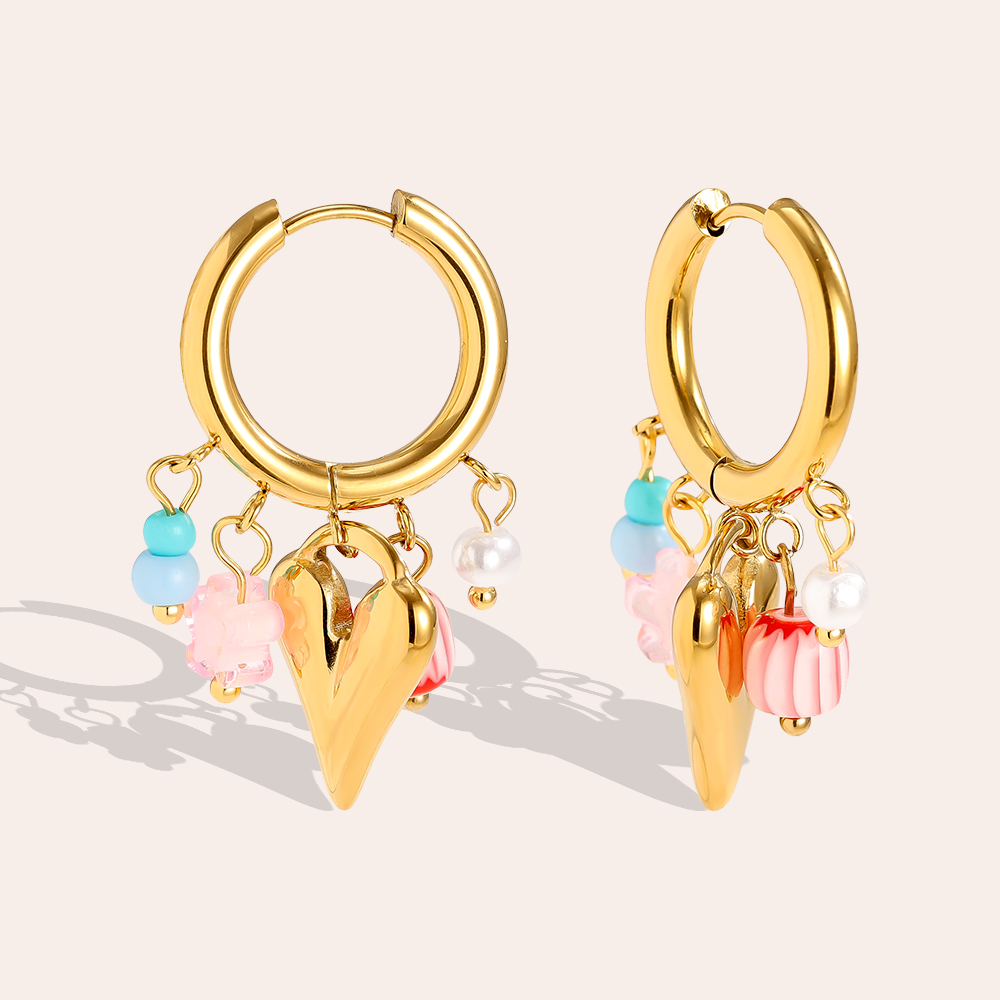 37*21mm Colourful heart acrylic freshwater pearls stainless steel earrings 