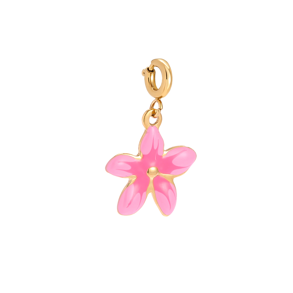 24mm pink flower with spring clasp stainless steel pendant      