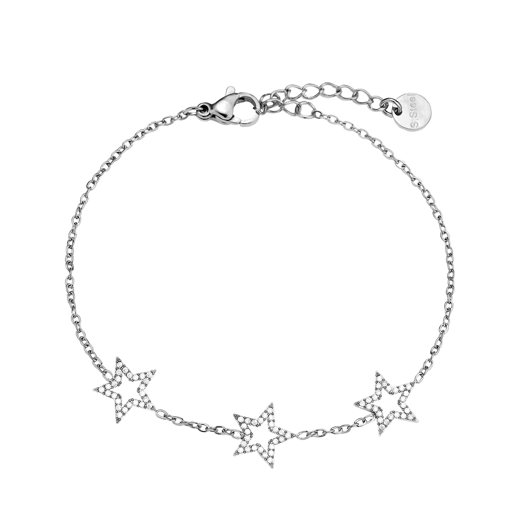17cm Three Diamond Star stainless steel bracelet