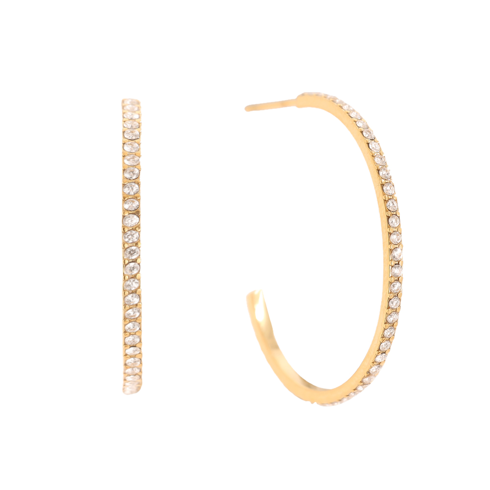 30mm Simple Diamond Half Hoop Stainless Steel Earrings   