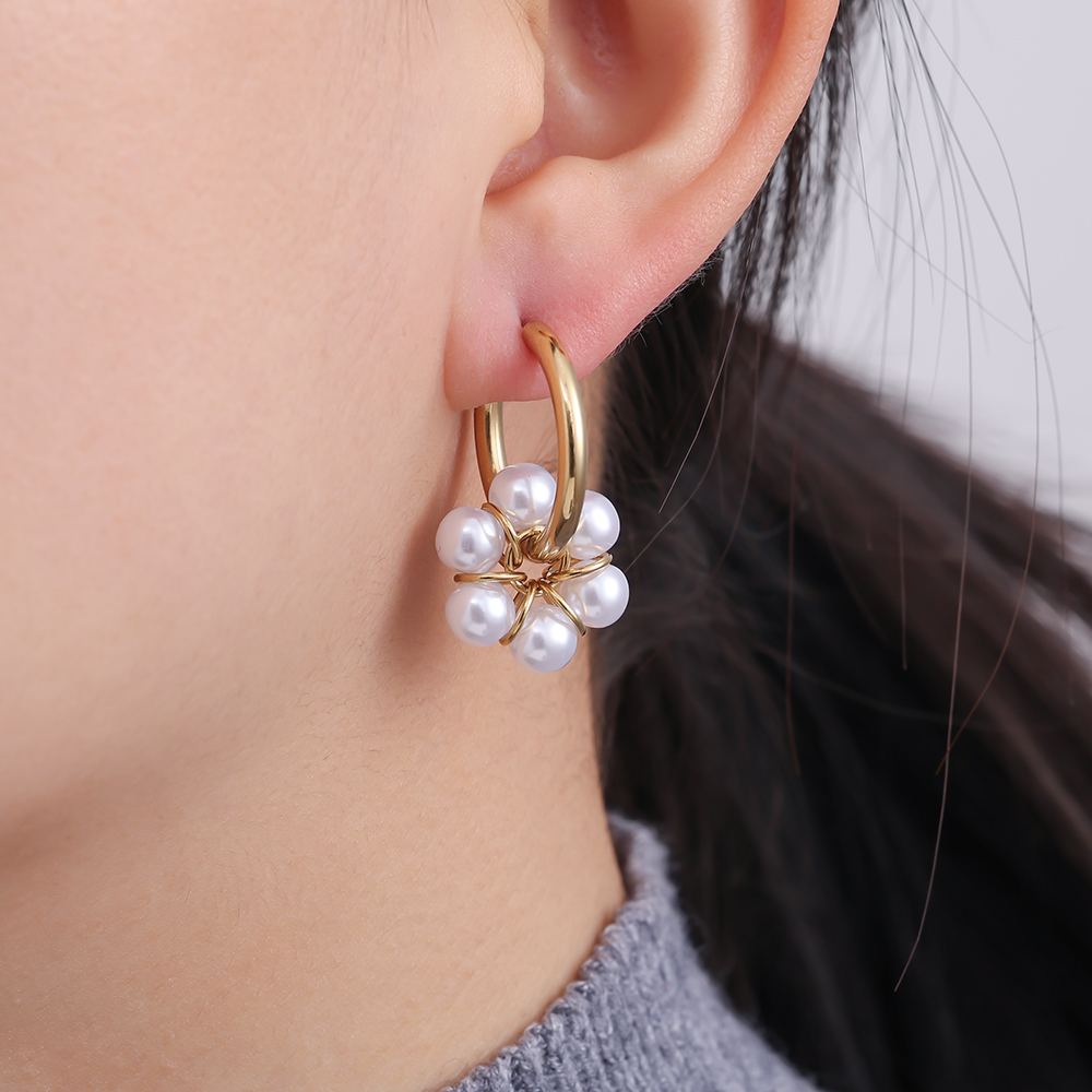 21*28mm pearl flower stainless steel earrings     