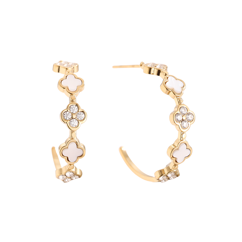 25mm Lucky Flower Half Hoop Stainless Steel Earrings    