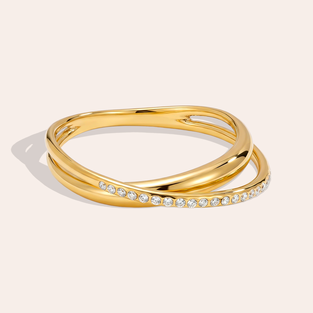 Crossed zirconia stainless steel ring    