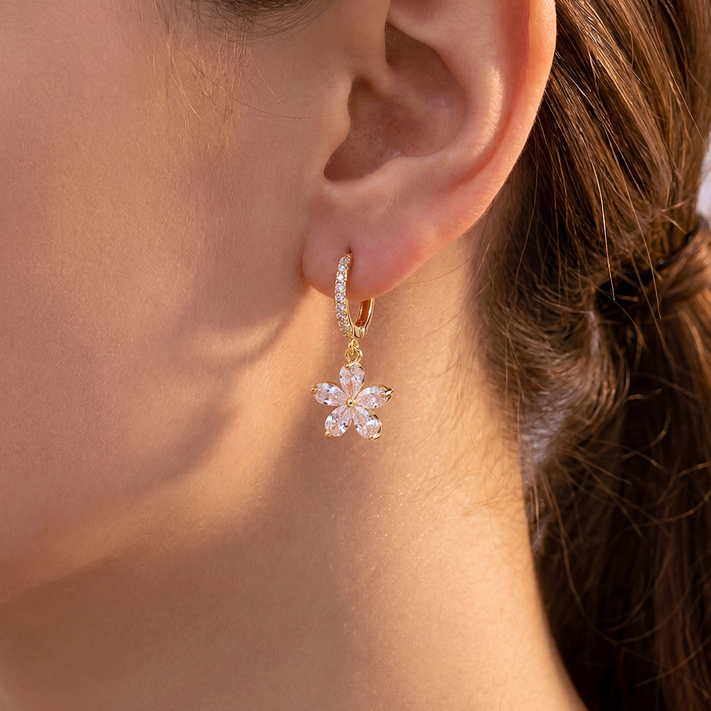 Gold-plated earrings 26mm zirconia flower  
