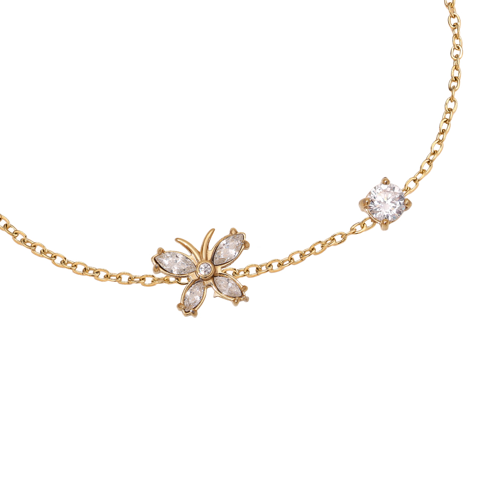 17cm zirconia butterfly stainless steel bracelet