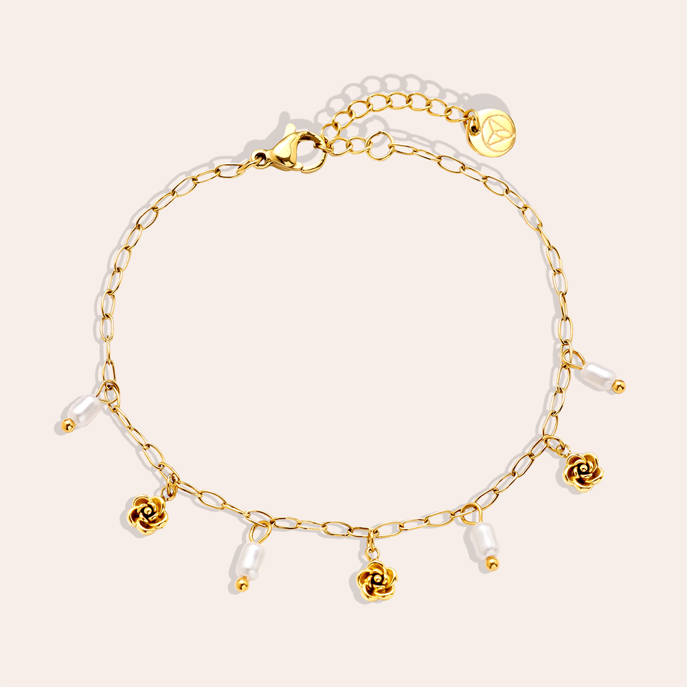 Stainless steel bracelet 17cm Mini Flower And Pearl