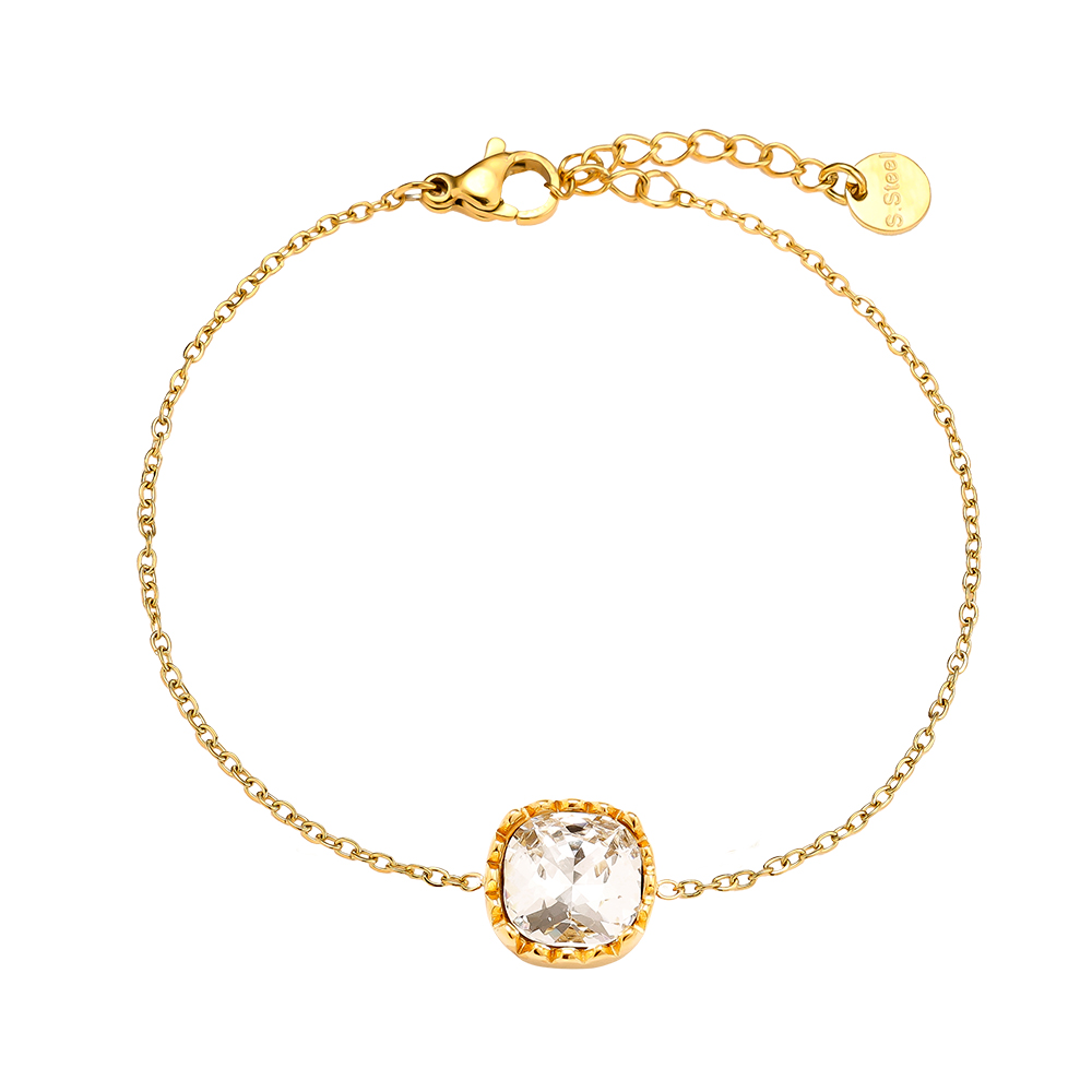 16cm square round glass stainless steel bracelet       