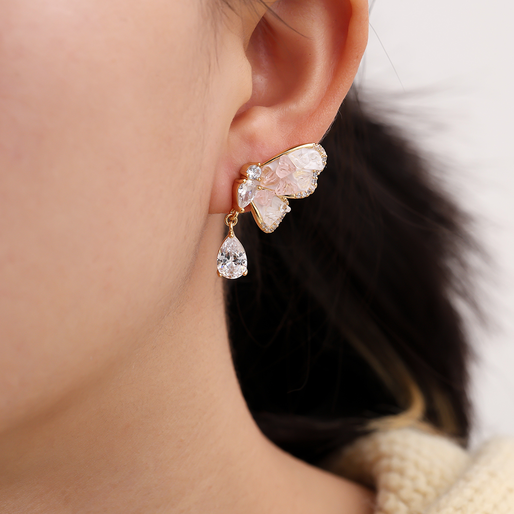 3.5cm Beautiful zirconia butterfly gold-plated earrings  