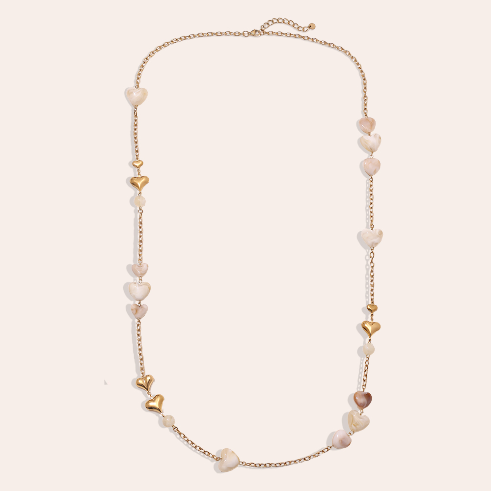 102cm Acrylic Hearts And Gold Hearts Stainless Steel Necklaces  