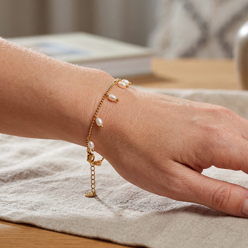 Stainless steel bracelet, 17 cm, with lots of small beads