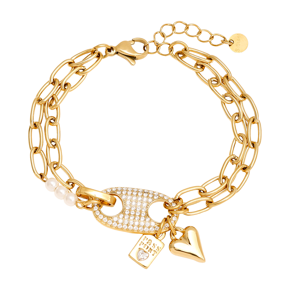 16cm Diamond Pig Nose With Charms Stainless Steel Bracelet     