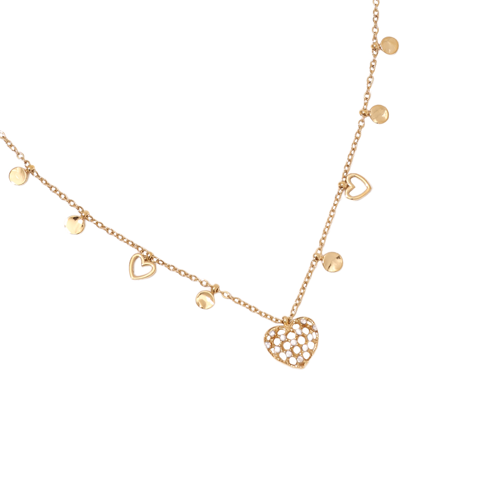 40cm mesh heart rhinestone charm stainless steel necklace 