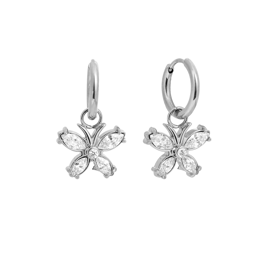 2cm zirconia butterfly stainless steel earrings    