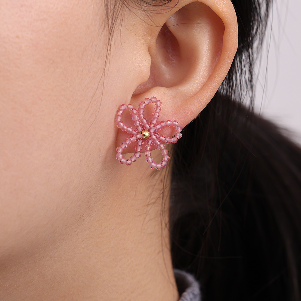2.5cm crystal flowers stainless steel earrings   