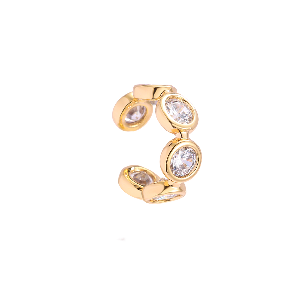 15mm round zirconia gold-plated ear cuffs 