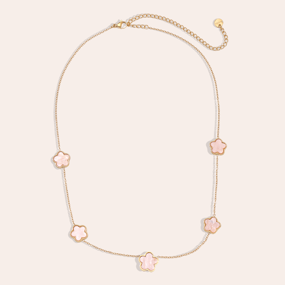 40cm Pink Resin Flower Stainless Steel Necklace   
