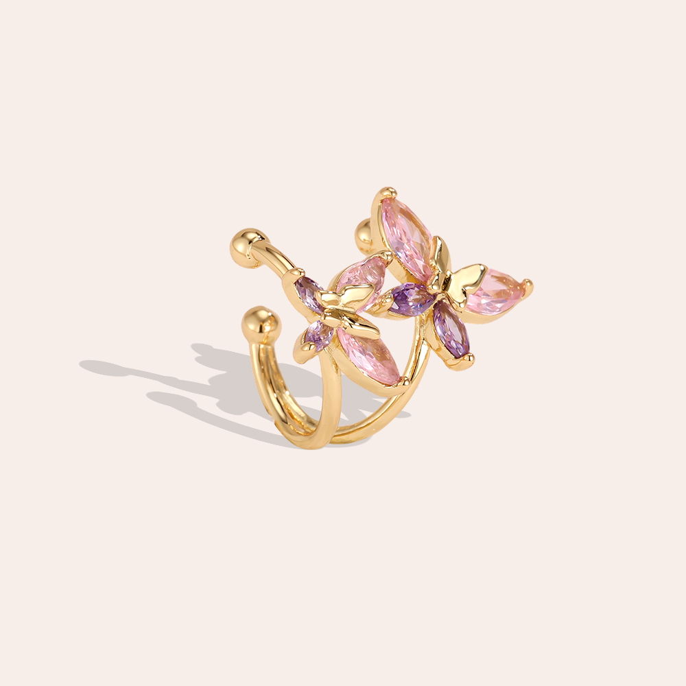 Gold-plated ear cuffs, 15mm, two zirconia butterflies