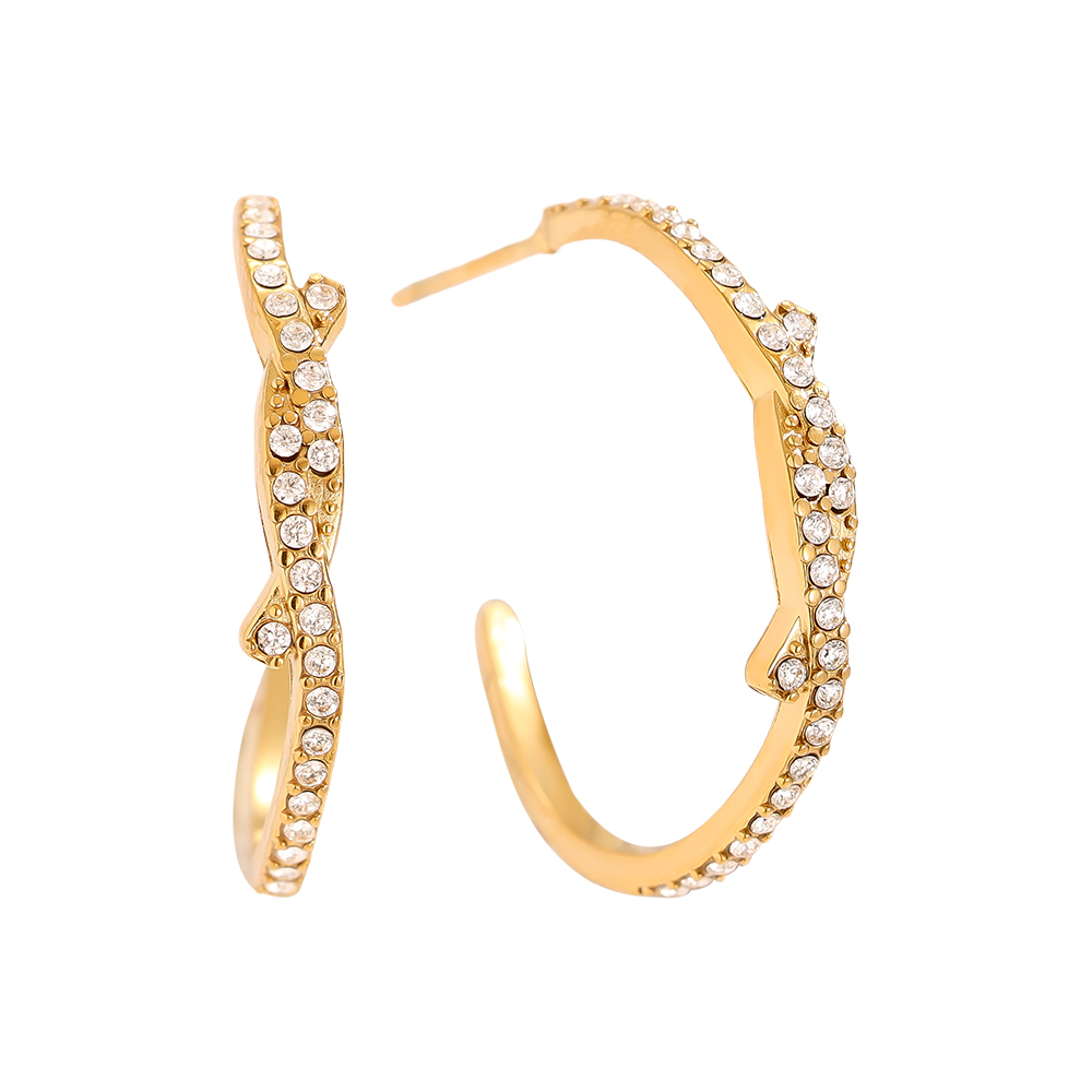 2cm Nice Meet Diamond Half Hoop Stainless Steel Earrings    