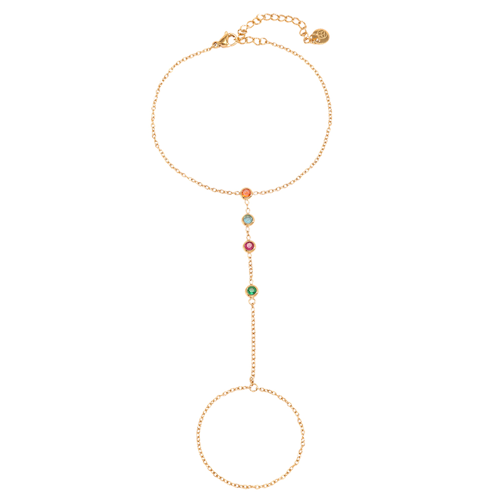 17.5cm Four coloured zirconia hand chain stainless steel bracelet   