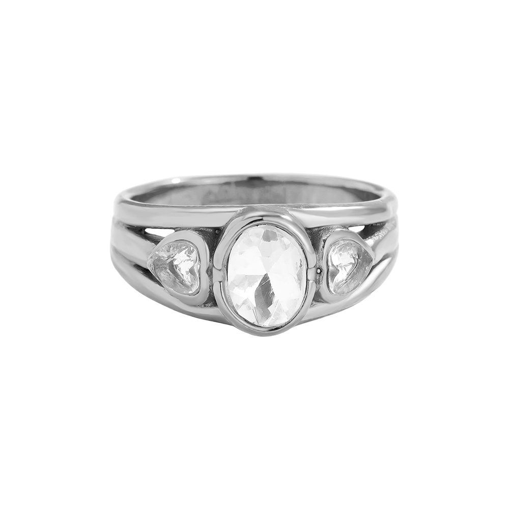 Stainless steel ring Vintage Look Oval Diamond