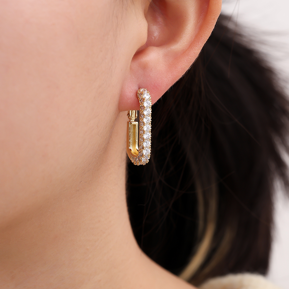 2.3cm Sparkling Diamond Gold-Plated Earrings    