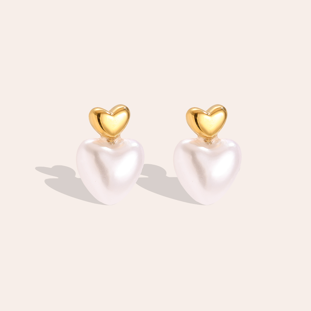1cm Pearly Heart stainless steel earrings        