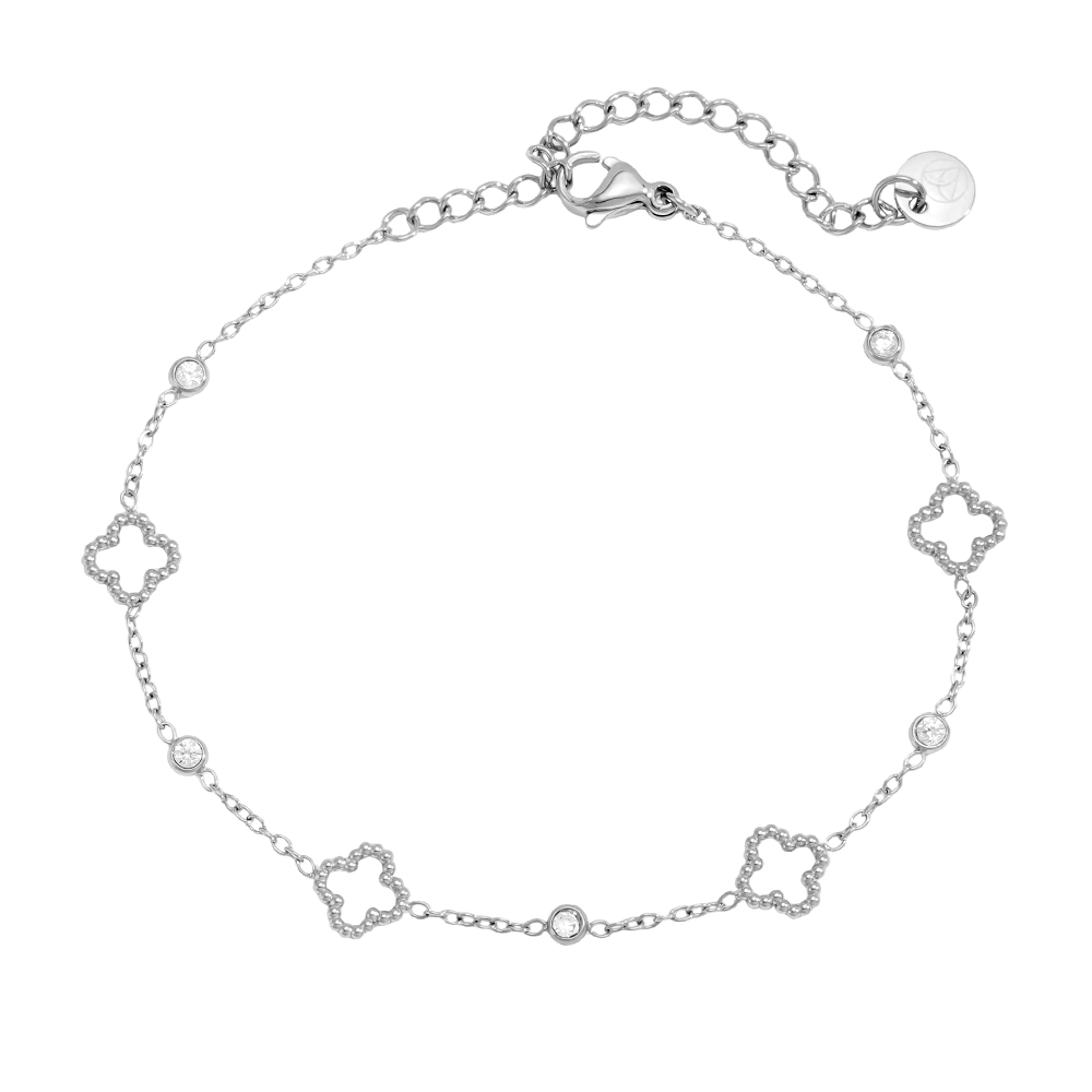Stainless steel bracelet, 16.5 cm, featuring a small shamrock with a mini zirconia
