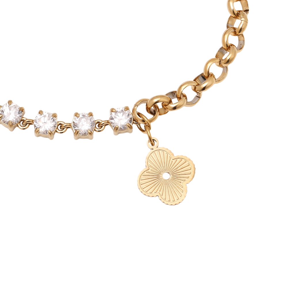 16cm Half Diamond Chain With Lucky Flower Stainless Steel Bracelet     