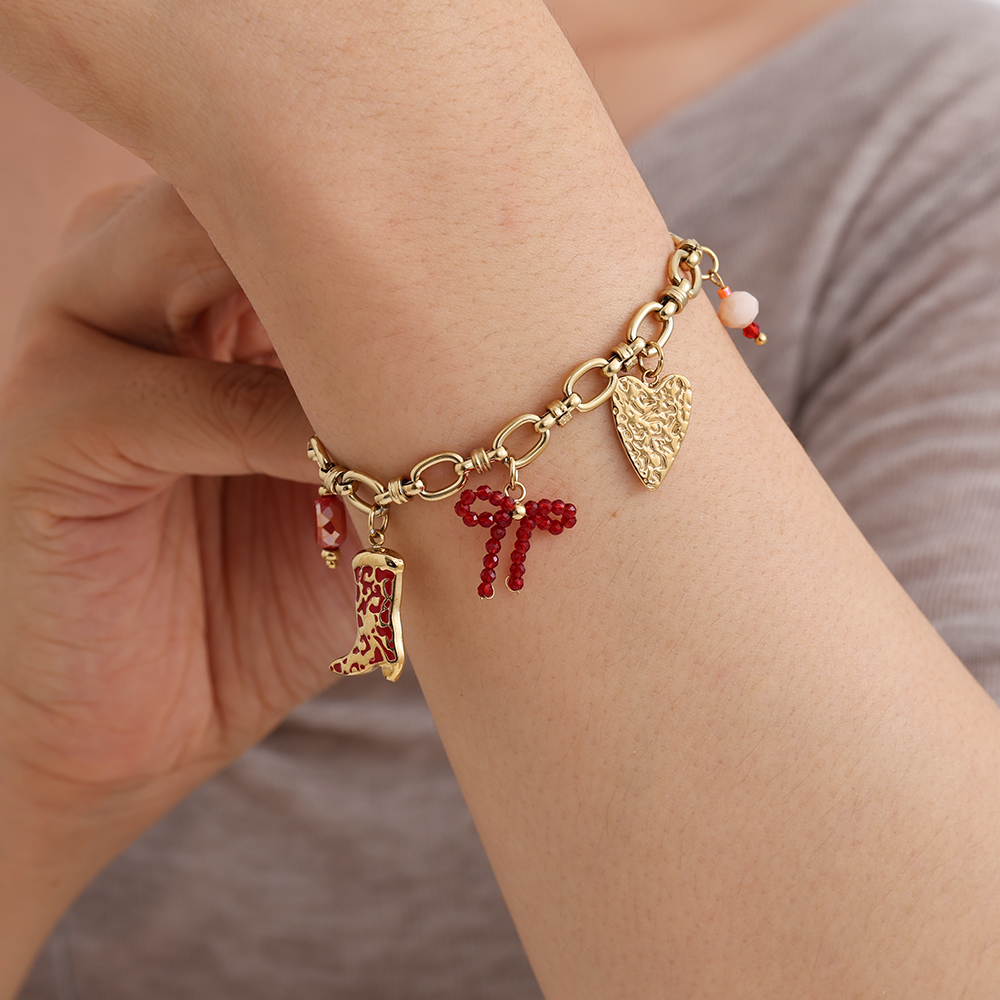 Stainless steel bracelet 17cm Red Charms