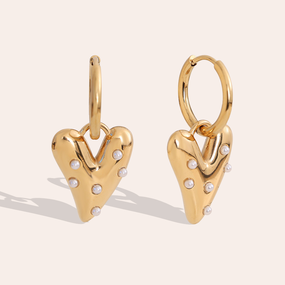 3cm heart with small beads stainless steel earrings     