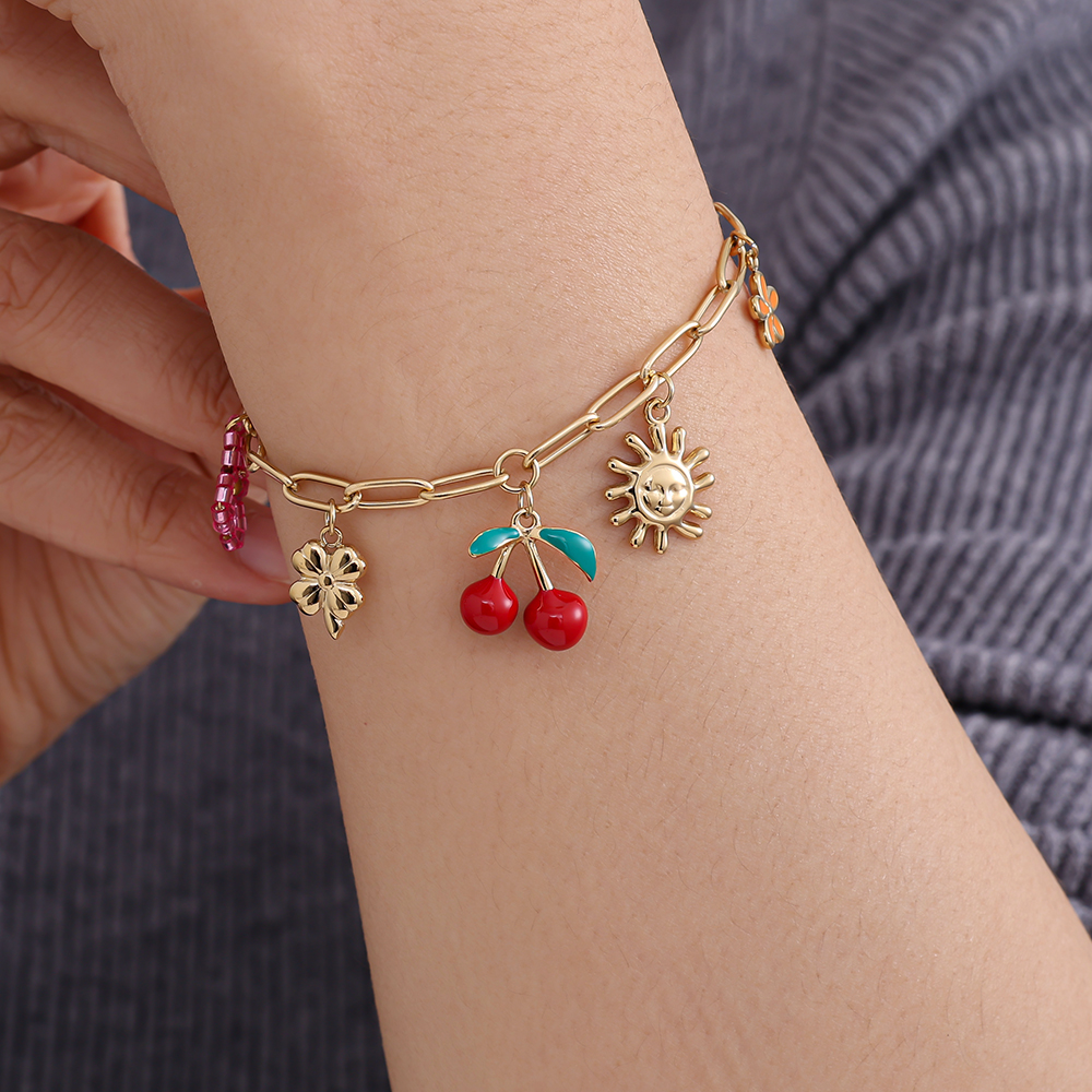 20cm cherry flower and sun stainless steel bracelet     