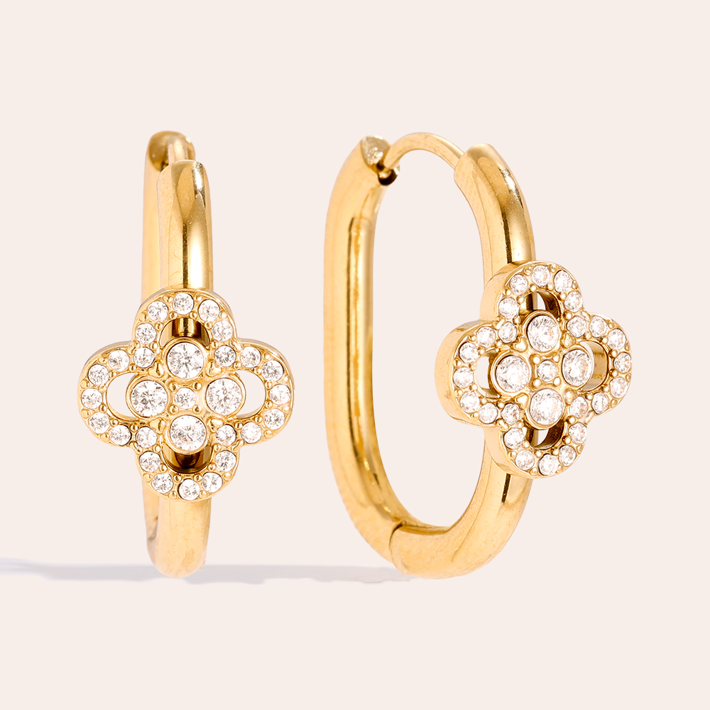 2cm Diamond Lucky Flower Hoop Stainless Steel Earrings    2cm Diamond Lucky Flower Hoop Stainless Steel Earrings