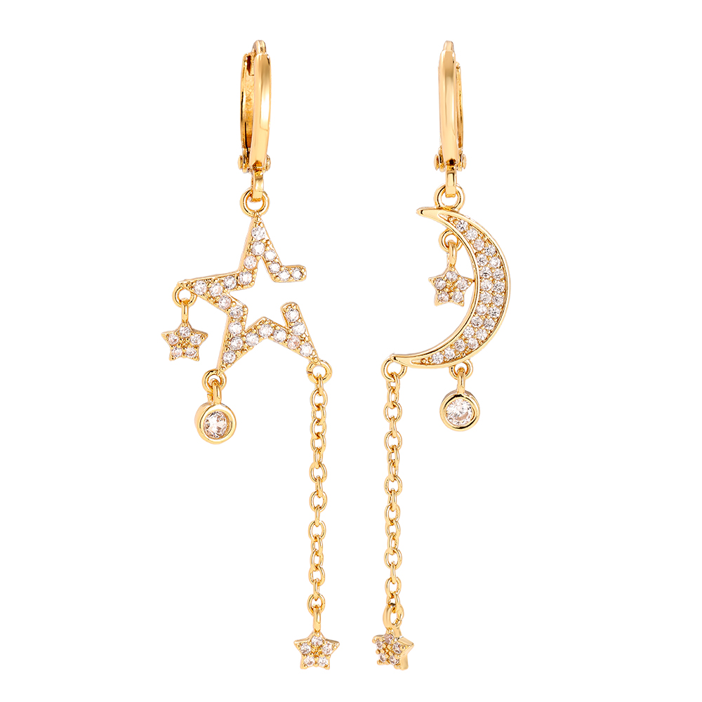 5.5cm Diamond Moon And Star Fun Gold Plated Earrings     