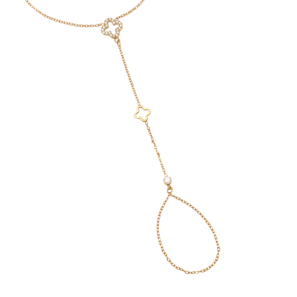 16cm zirconia cloverleaf hand chain stainless steel bracelet    
