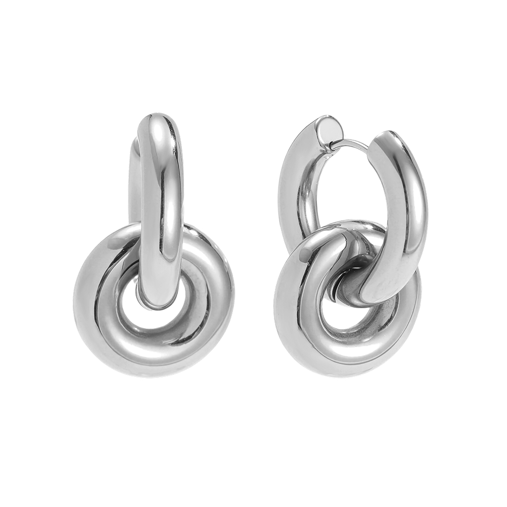 Stainless steel earrings, 31mm, two round rings