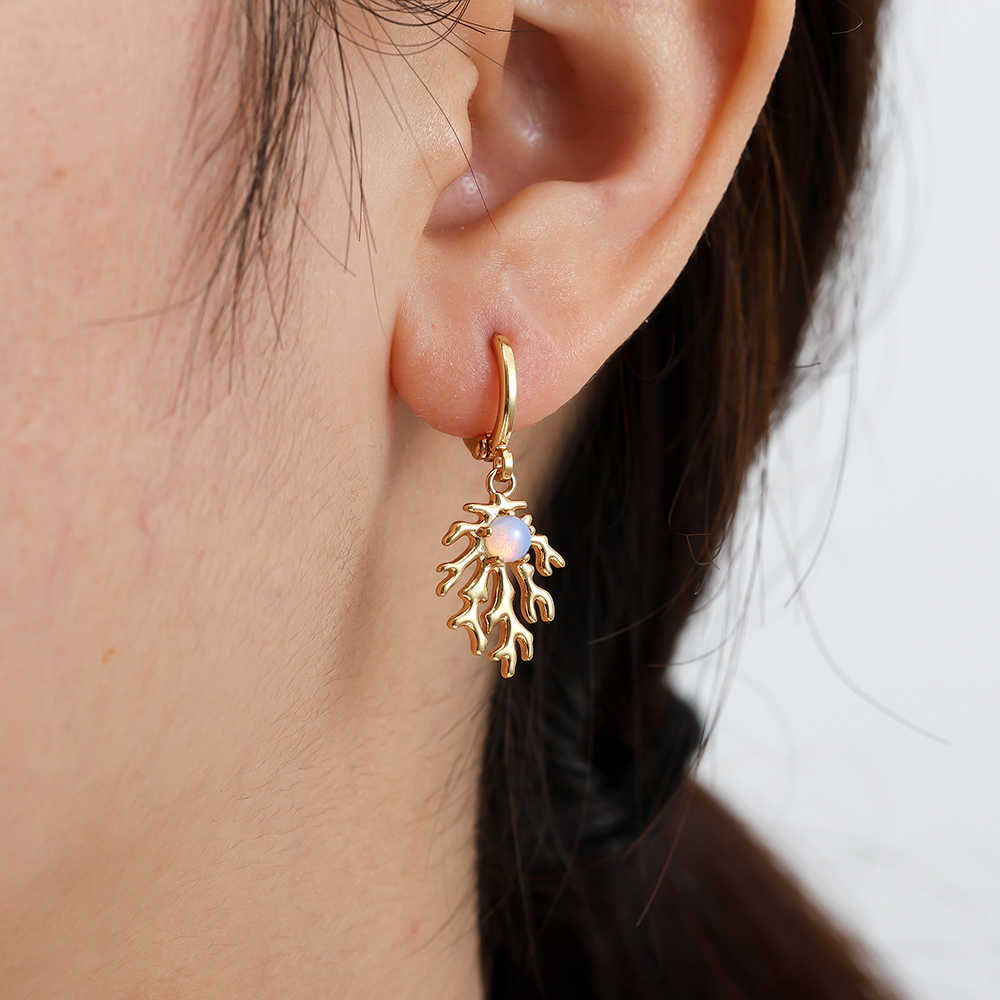 3.1cm Coral And Natural Stone Gold Plated Earrings    