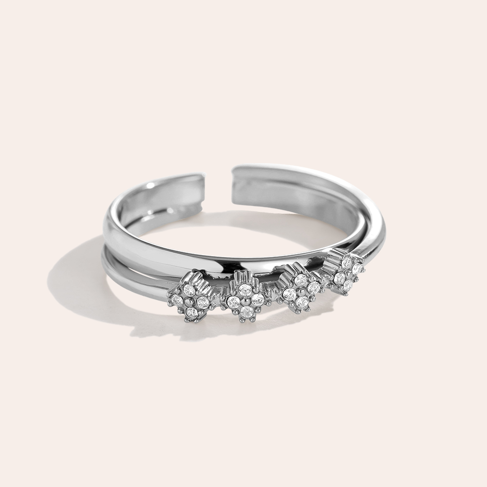 Mini Diamond Lucky Flower stainless steel ring    