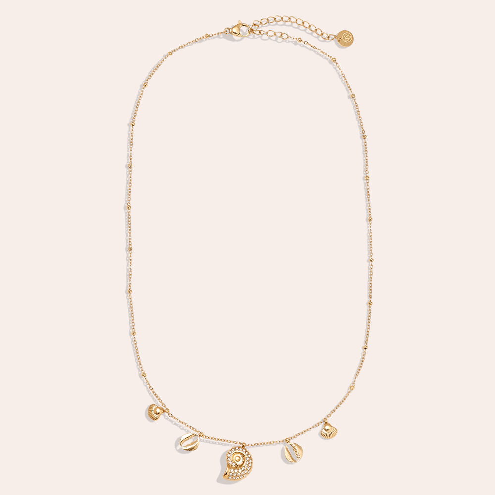 40cm rhinestone snail and small shell stainless steel necklace 