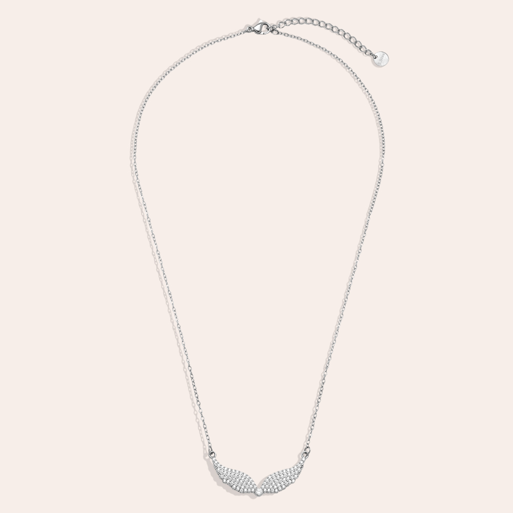 43cm angel wing zirconia stainless steel necklace