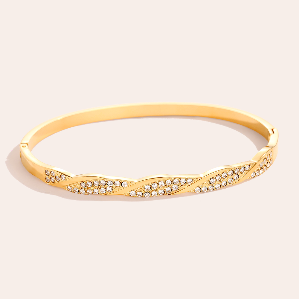 6.3cm Diameter Fancy Diamond Twist Stainless Steel Bangle      