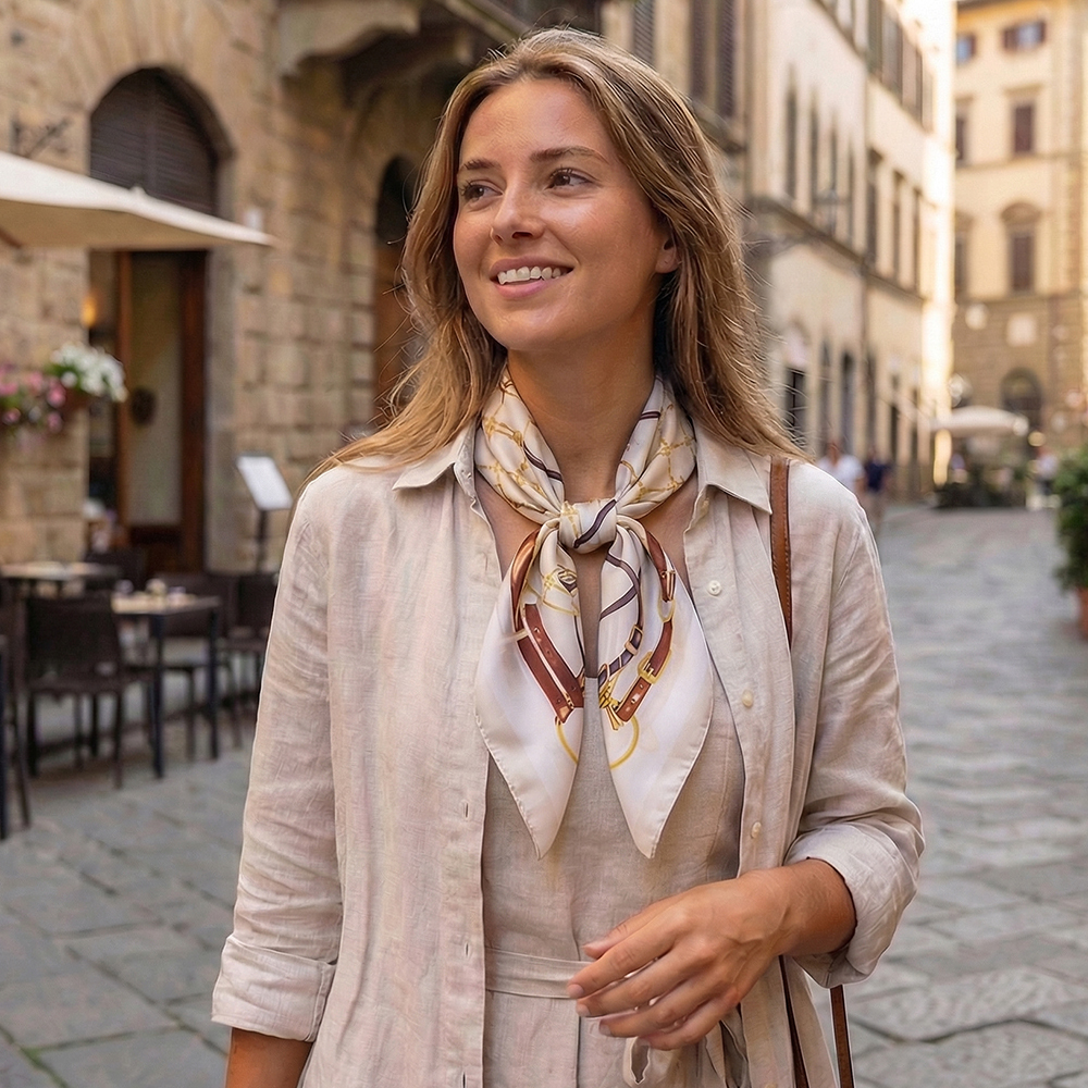 68*68cm Beige belt pattern scarf